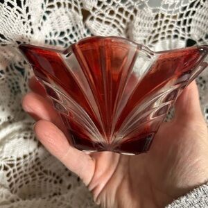 Pressed Glass Square Bowl SOGA Japan Clear and Red Table Decor